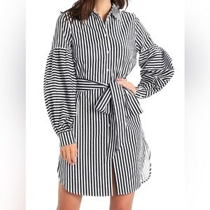 Armani Exchange Striped Shirt Dress Balloon Sleeve Tie Waist Sz 8 Tunic